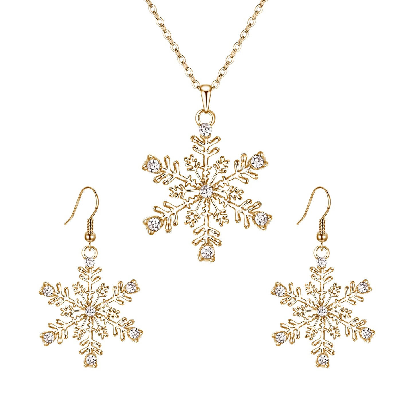 EVER FAITH Clear Crystal Christmas Gift Winter Party Snowflake Necklace Earrings Jewelry Set Gold-Tone