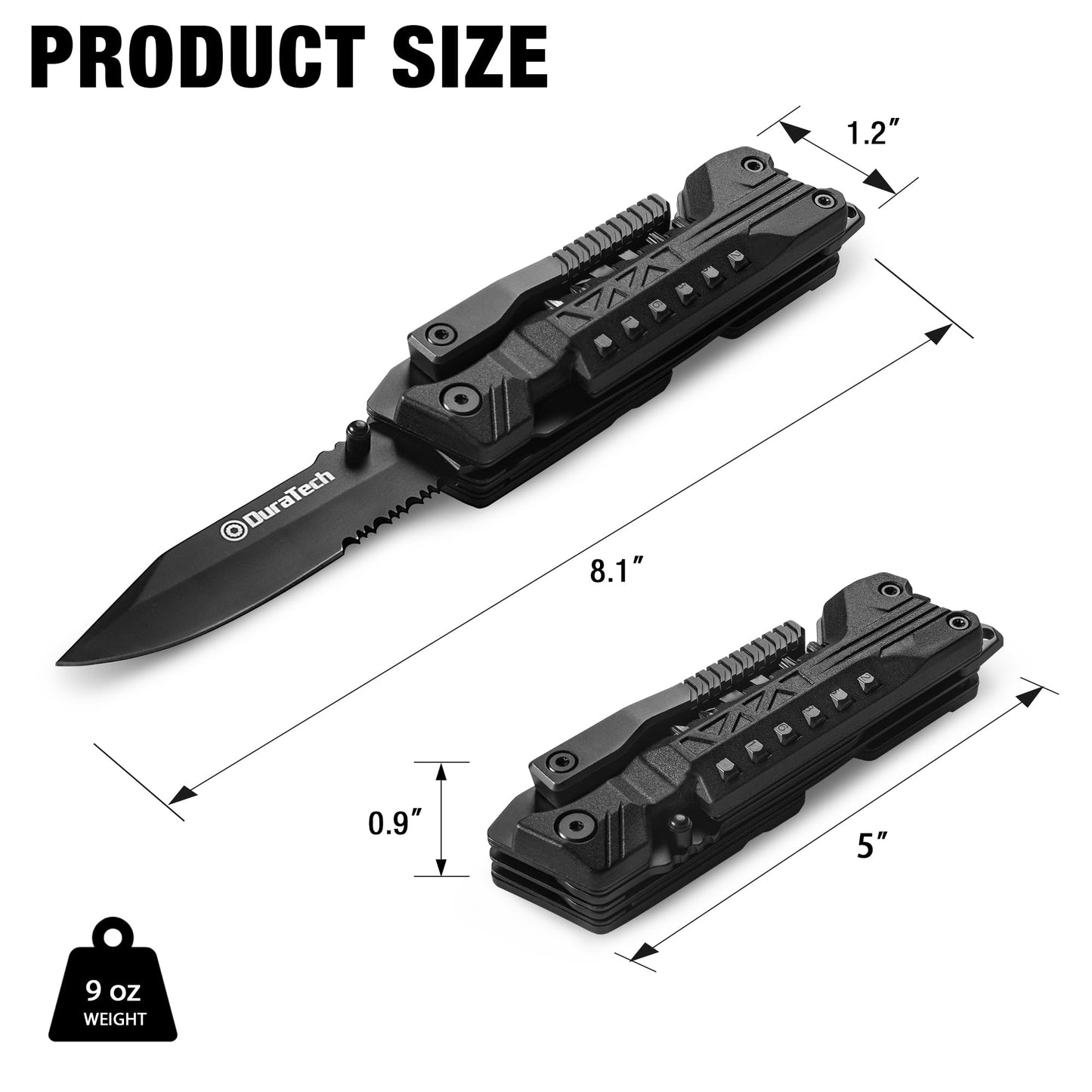 DURATECH 20 in 1 Multitool with Safety Locking, Pocket Tool with Pocket Knife, Screwdriver, Saw, Can Opener, Bottle Opener, Whistle, Fire Starting Sticks, Multi Tool for Outdoor, Hunting, Hiking