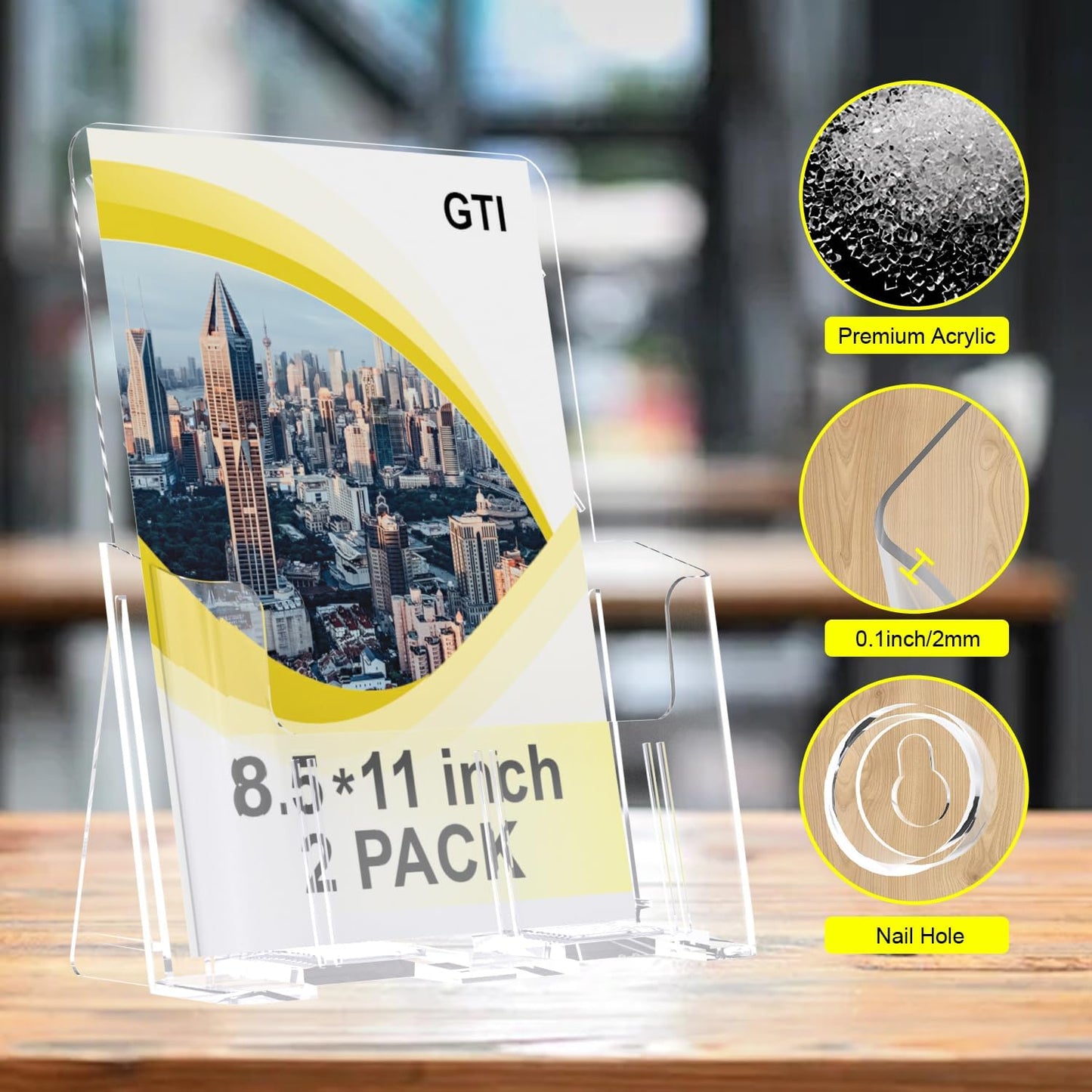 GTI Acrylic Brochure Holder 8.5 x 11 inch, 2 Packs Brochure Display Stand for 4’’ Trifold Pages, Clear Flyer Display Holder for Magazine, Pamphlet, Booklets, Menu,Journals