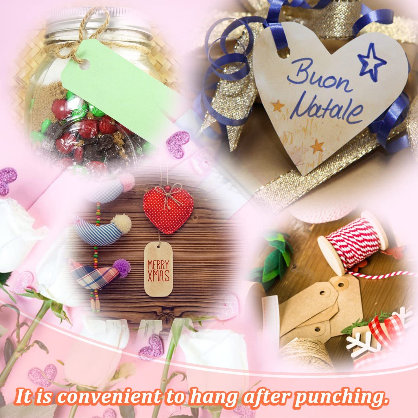 CheeMuii 5 Pieces Metal Handheld Paper Punch Single-Hole Tag Punch Set with Plastic Handle for Heart Circle Star Holes for DIY Craft Tags