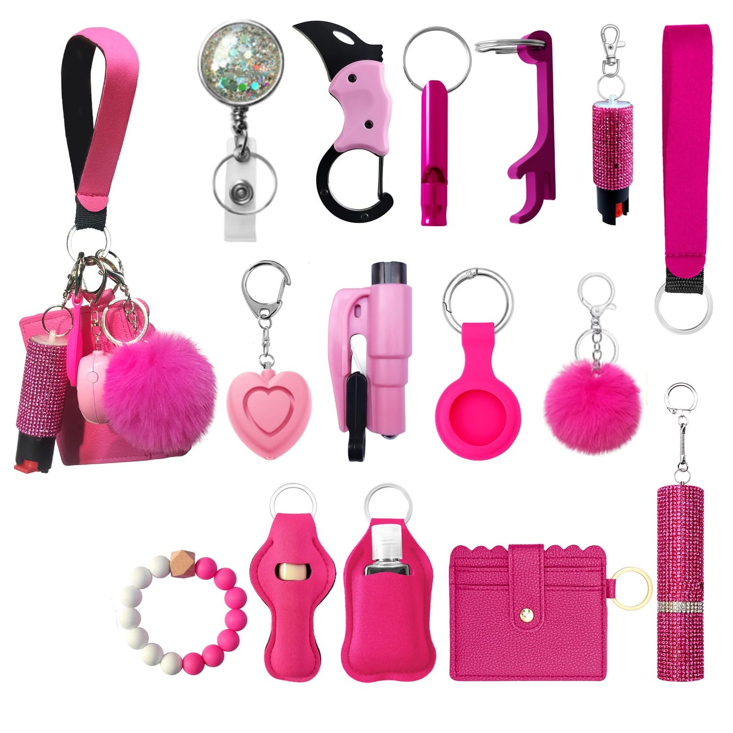 NYNPPUE Wristlet Lanyard Keychain Set for Women Wallet Pom Pom Keychain Accessories(Rose pink)