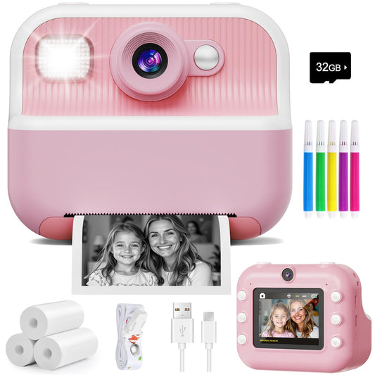 Instant Camera, Front Rear Dual Selfie Kids Camera with 1080P Videos, Holiday Birthday Gifts for Kids Age 3-12, Toddler Portable Travel Print Digital Camera Toy for 4 5 6 7 8 9 Year Boys Girls