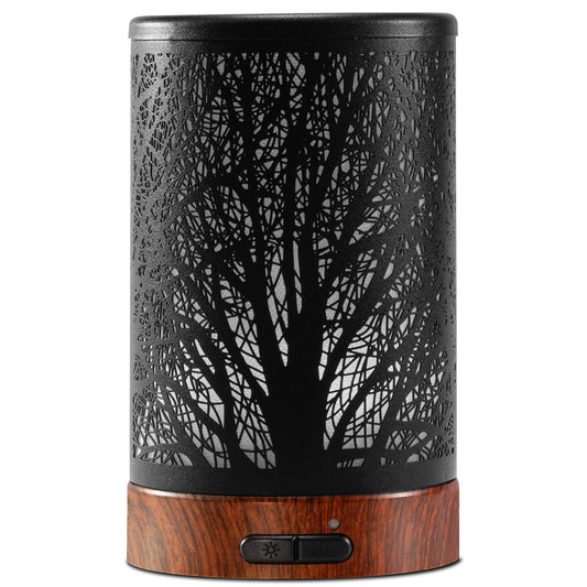 EQUSUPRO Essential Oil Diffuser 150ml Black Metal Aromatherapy Oil Diffuser Ultrasonic Cool Mist Diffuser with Auto Shut-Off Protection,7 Colors Changed LED for Home Office SPA Yoga