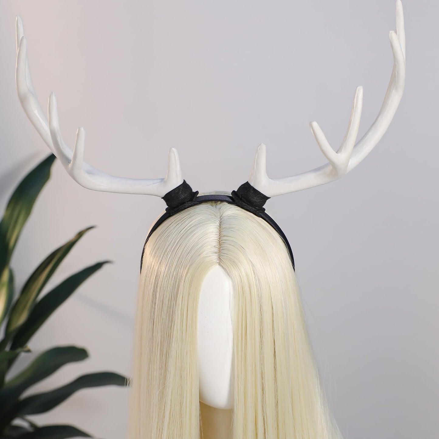 MOSTORY White Antler Horns Headband - Reindeer Headband Big Deer Horn Hairband for Halloween Renaissance Renfaire Accessory Cosplay Photo Shoot