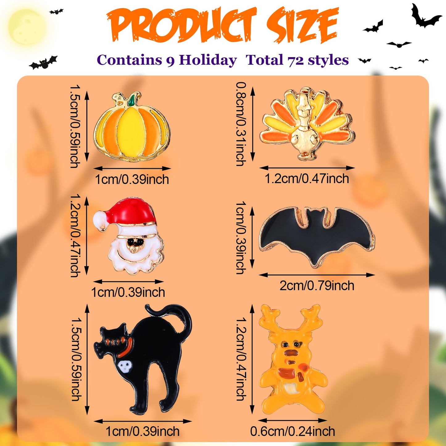 Riceshoot 72 Pairs Holiday Earrings for Women Fall Halloween Thanksgiving Dangle Earrings Variety Pack Cute Christmas Earring Bulk for Women Teacher Holiday Party Favors Gifts(Ear Studs)