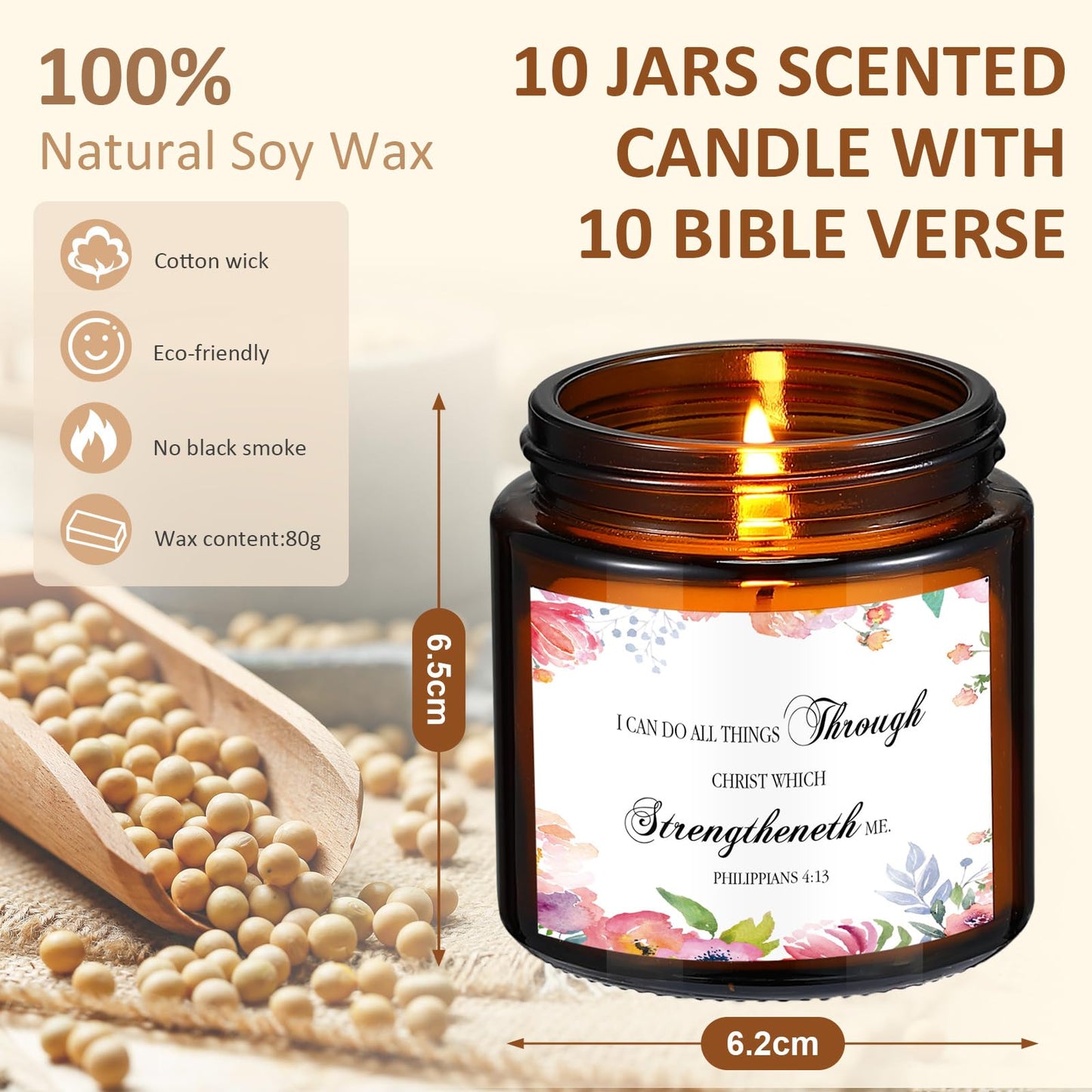 MTLEE 10 Jars Mother's Day Christian Religious Scented Candles 3.5oz Stress Relief Aromatherapy Gifts Natural Soy Decorative Long Lasting Bathroom Candles for Women Birthday Baptism