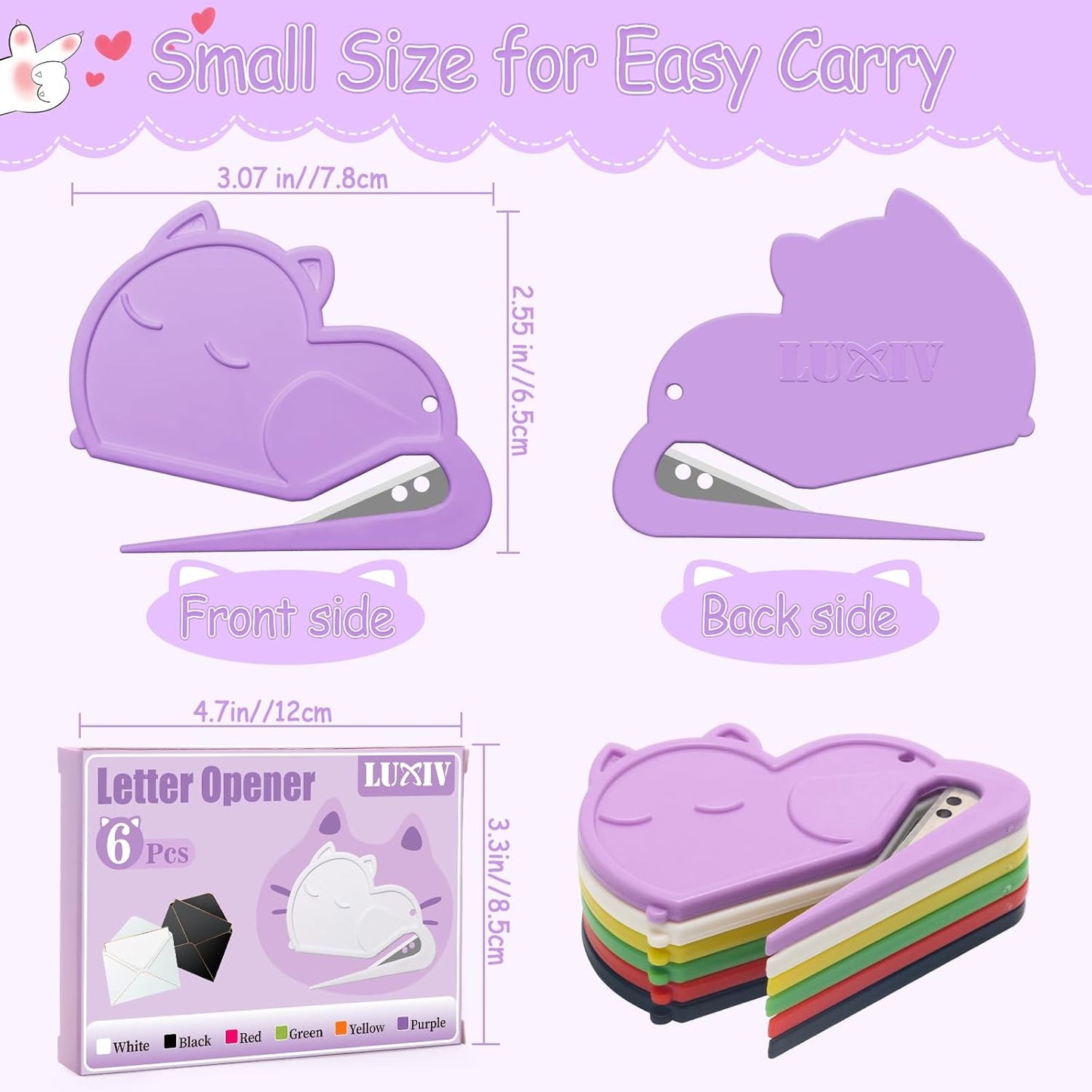 6 Pack Letter Opener Envelope Slitter Cat Shape, Luxiv Envelope Opener Slitter for Women, Men Mail Open Tool Mini Safe Letter Package Open Tool for Office, Home (6)