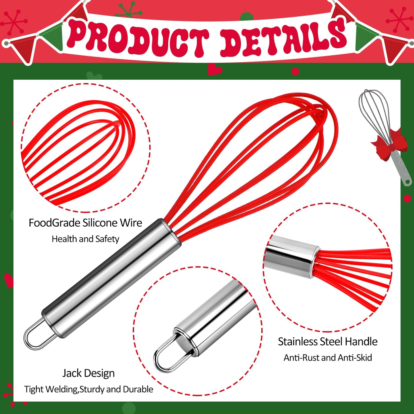 Nuogo 6 Sets Christmas Whisk Baking Supplies Gifts Sets Includes Stainless Steel Whisk, Greeting Cards, Ribbons, Plastic Bags for Neighbor Employee Cooking Supplies Christmas Stocking Stuffers Ideas