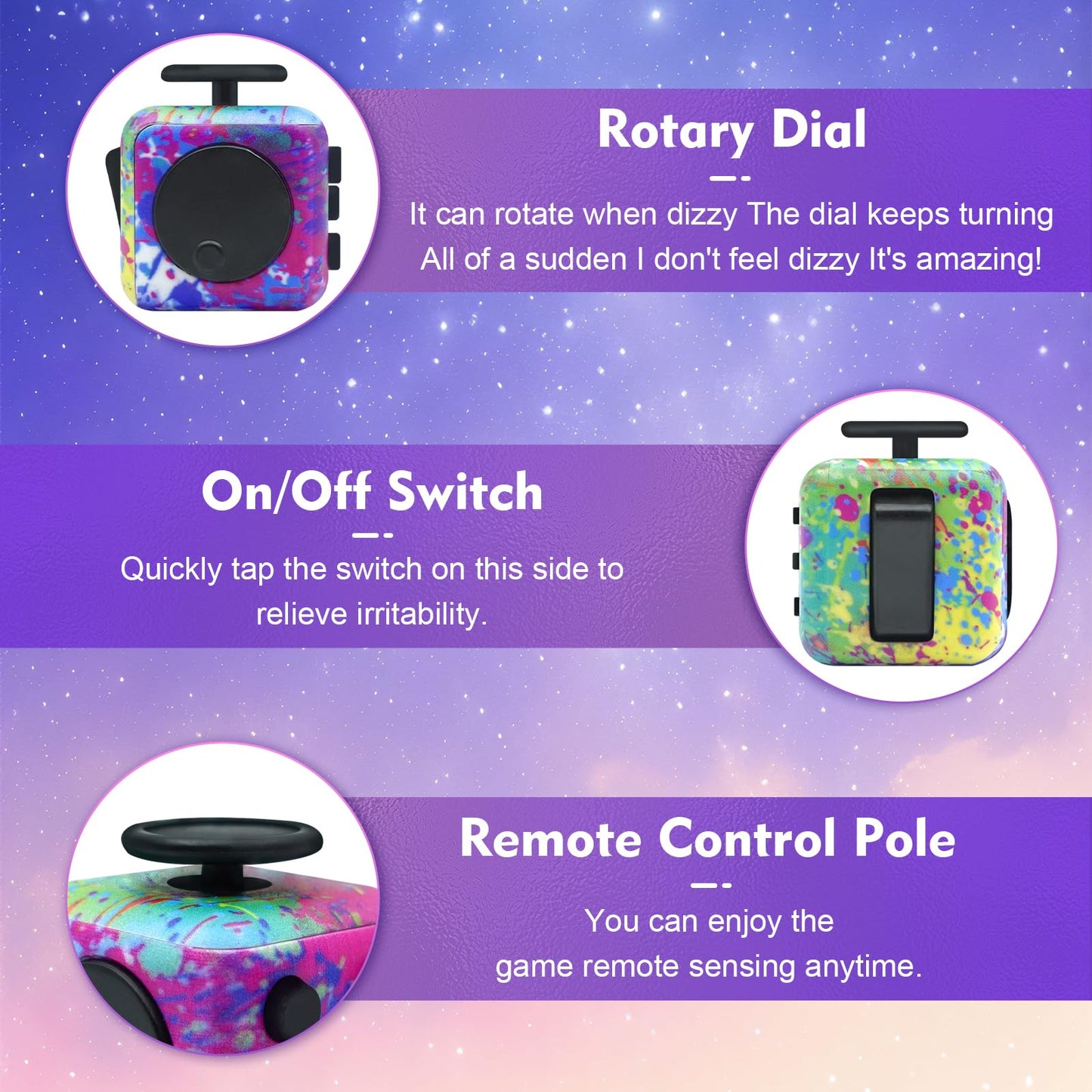 Lollyx Fidget Toy Cube, 4 Pack Cube Fidget Anxiety Relief Toys for Kids and Adults, 6 Sided Fidget Toys Cube Hand-Held for Adults, Audible/Silent Cube Toys Fidget for ADD/ADHD/OCD