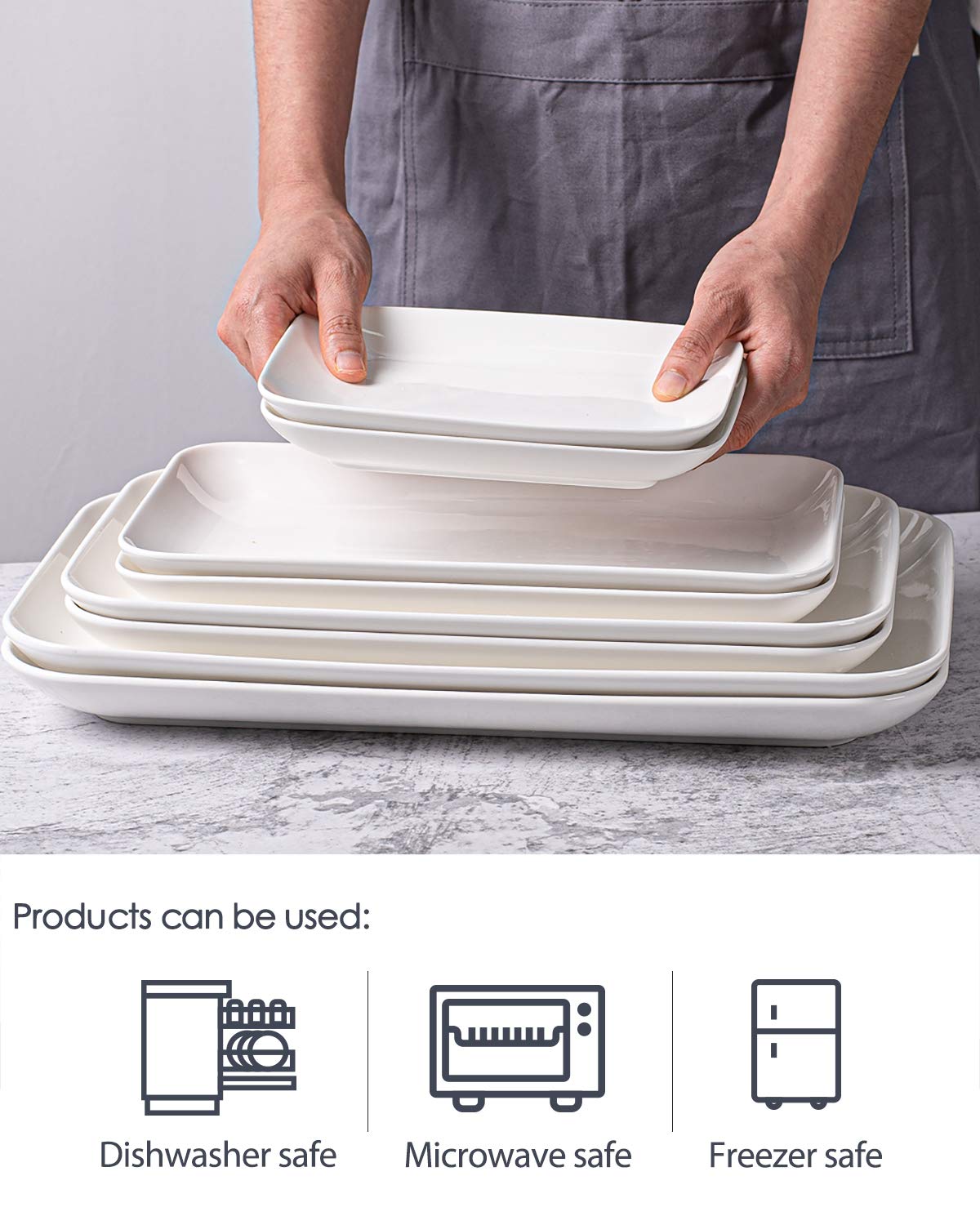 DELLING Large Serving Platter Set 16/14/12inch Large Serving Tray - Rectangular White Serving Trays for Party, Sushi, Oven Safe Dinnerware Set of 3, White