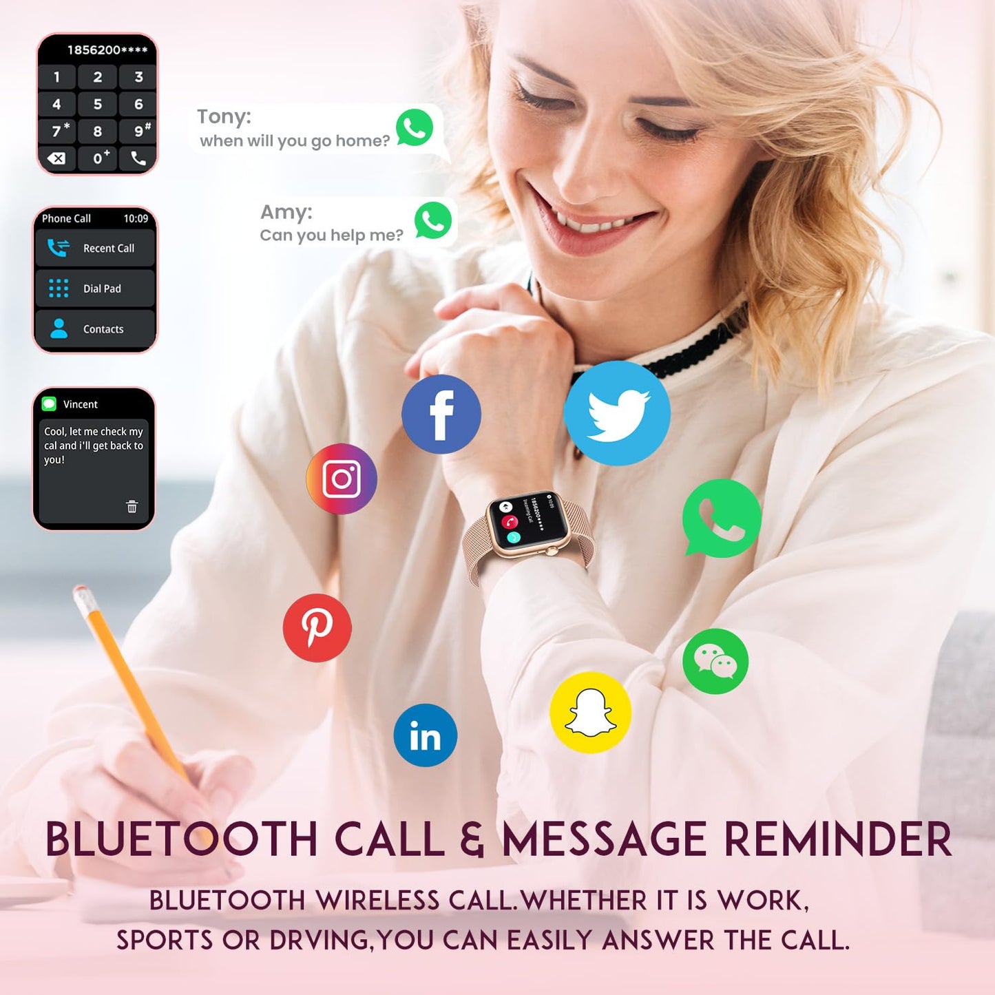 Smartwatch Women Fitness Tracker Watch: Gold Smart Watches for Women Make Answer Bluetooth Call Android Phones iPhone Compatible 123+ Sport Modes IP68 Waterproof Digital Pedometer Heart Rate Monitor