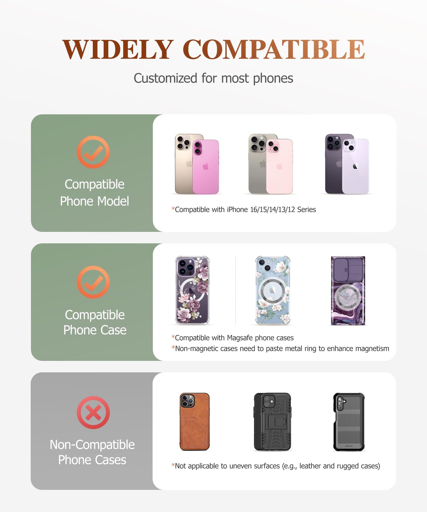 GVIEWIN Magnetic Phone Ring Holder, Compatible with MagSafe Phone Grip with Adjustable Stand, Magnet Phone Ring Kickstand for iPhone 16 Pro Max/Plus/15/14/13/12 Series/Other Phones (Glitter/Silver)