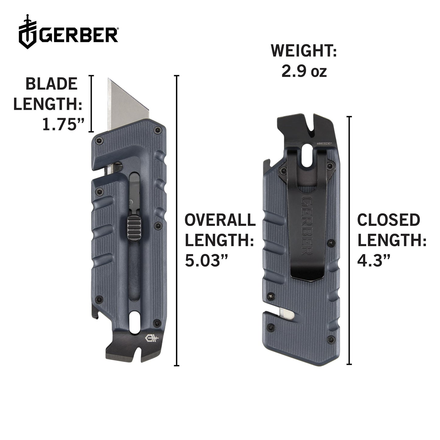 Gerber Gear Prybrid, Box Cutter Retractable Blade, Heavy Duty Utility Knife with Pry Bar, Bottle Opener, and Wire Stripper - Multi tool Pocket Knife - EDC Gear - Blue
