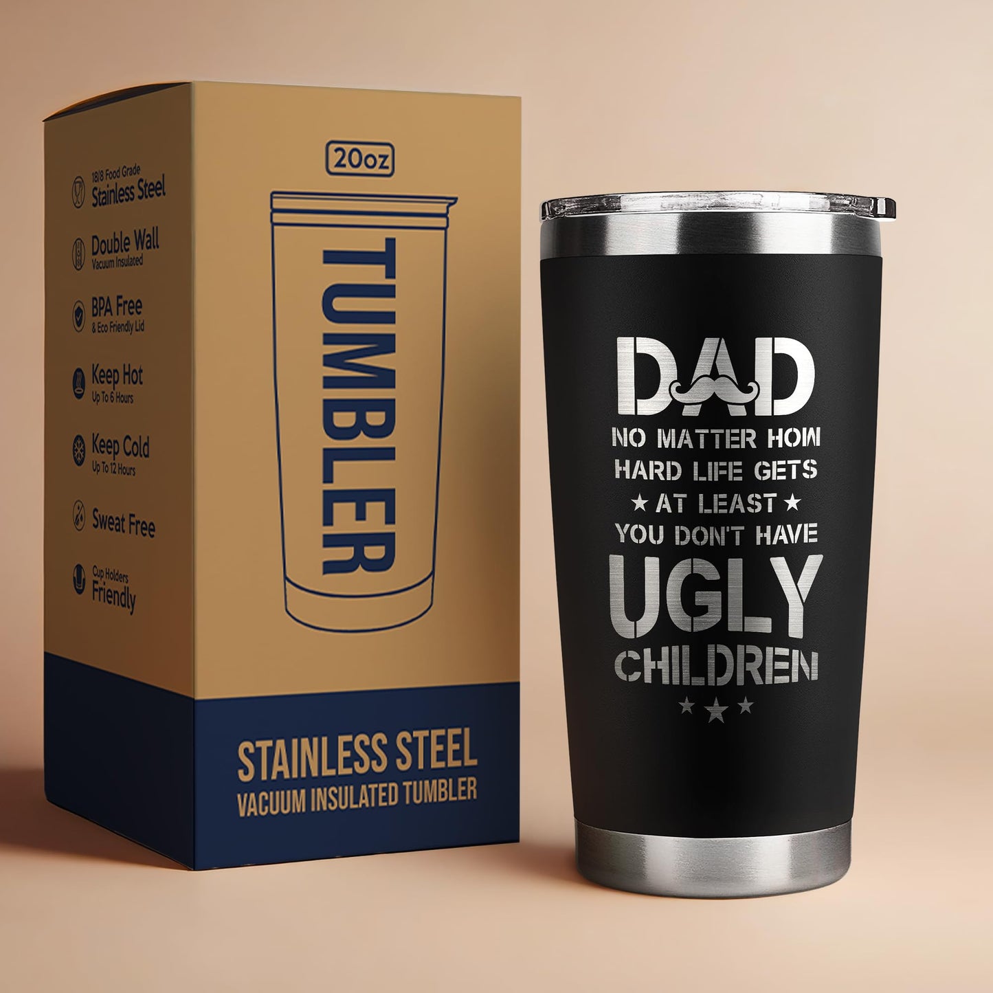KATLADIZ Gifts for Dad from Daughter, Son - Fathers Day Gift for Dad - Birthday, Father's Day, Christmas Gifts for Dads - New Papa Daddy Stepdad Ideas for Men - 20 Oz Stainless Steel 2-sided Tumbler