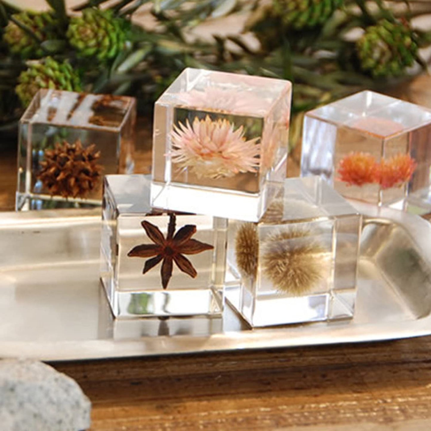 RESINWORLD Set of 4, 3", 2", 1.5", 1", 0.5" Clear Silicone Cube Molds, Large Deep Square Epoxy Resin Mold, Transparent Cube Silicone Molds for Resin Casting