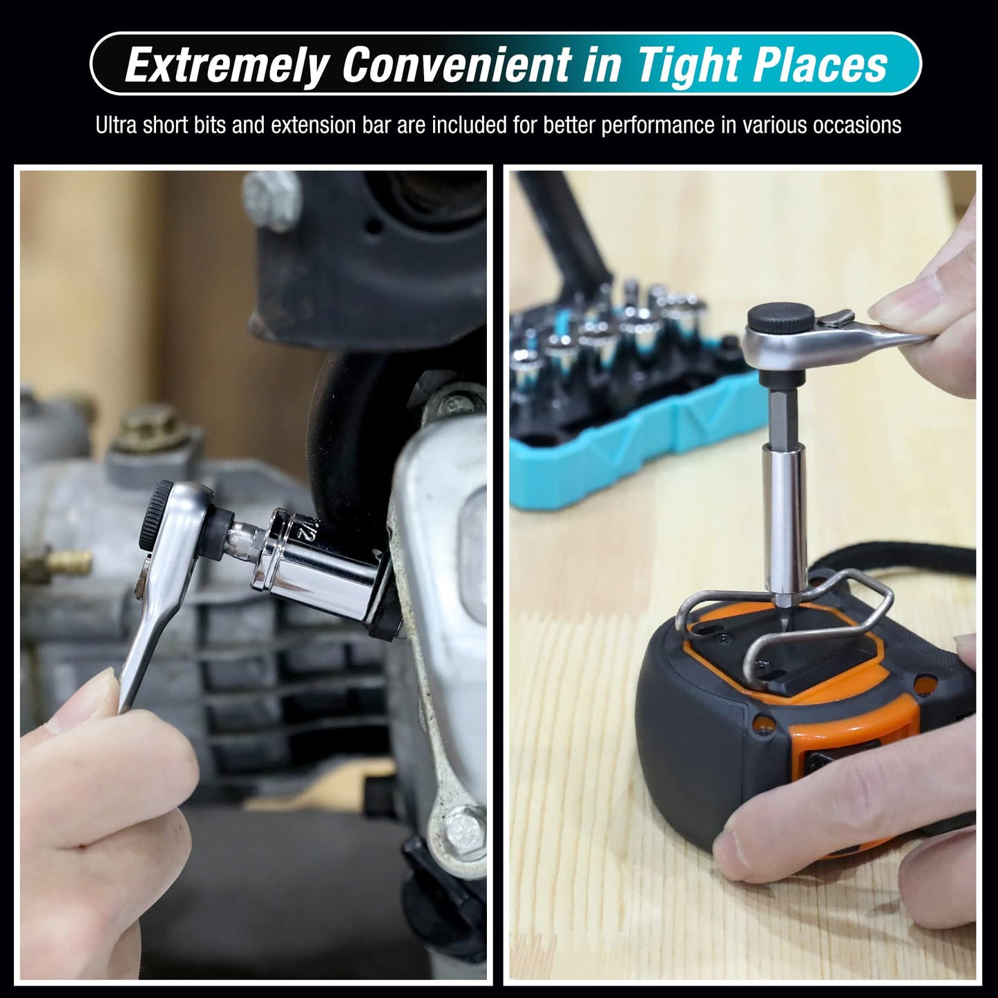 DURATECH 56-Piece 1/4" Mini Ratchet Wrench and Screwdriver Bit Set, 2-in-1, 72-Tooth and 60-Tooth with Bit Socket Set, Storage Cases Included