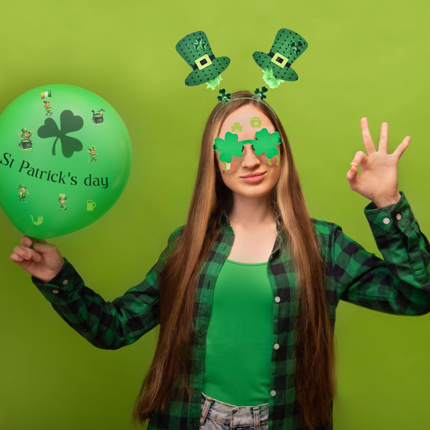 SYQBR 22 Pcs St. Patrick's Day Headbands & Shamrock Sunglasses & Tattoos Sticker, Green Irish Sequined Patriotic Headband and Clover Eye Glasses Tattoo Bulk for Party Favor Decoration Supplies