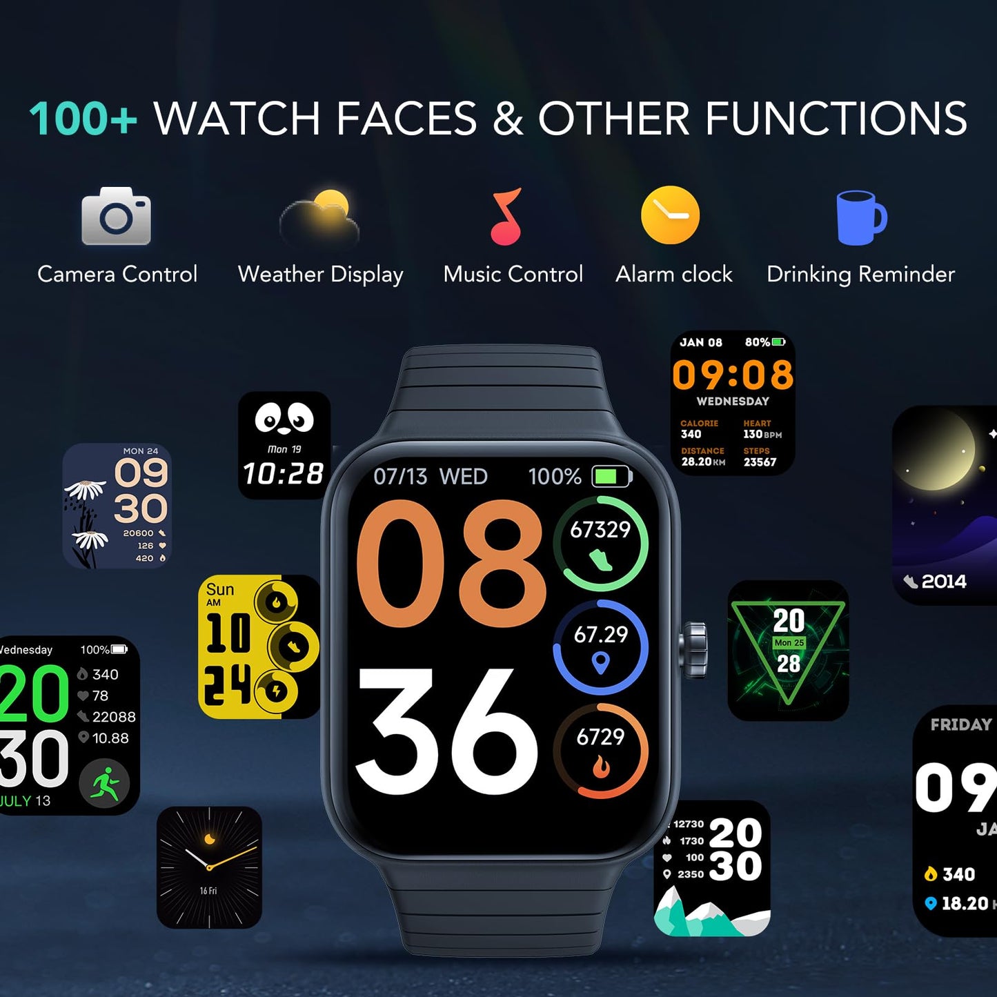 SKG Smart Watch for Men Women (Answer/Make Call), Alexa Built-in, Extra Black Band, 100+ Sports 1.8" Fitness Tracker with Heart Rate SpO2 Monitor, IP68 Smartwatch for Android iPhone, V7 Cyber Black