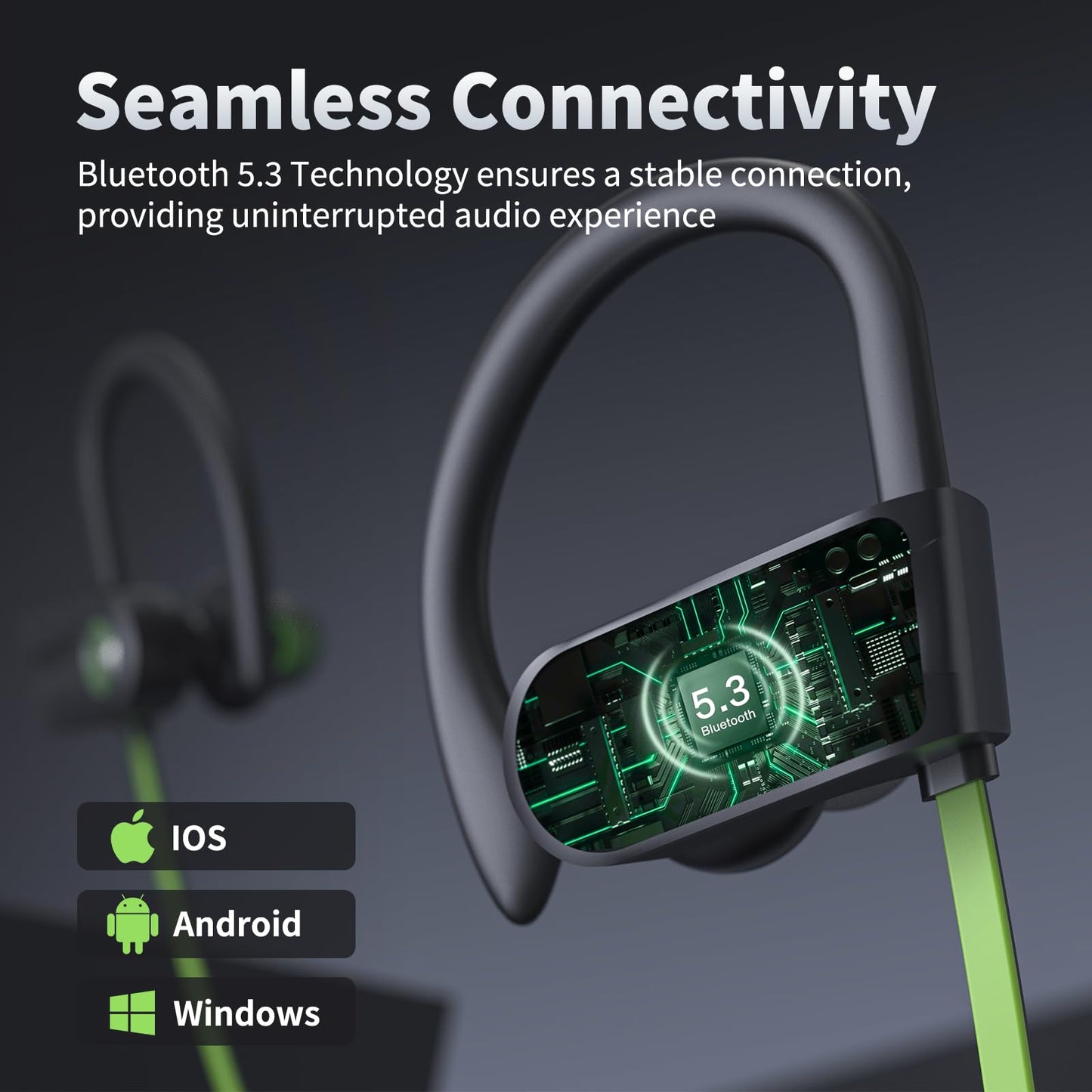 JOYWISE Bluetooth Headphones, Wireless Earbuds IPX7 Waterproof Bluetooth 5.3 Headphones with 16Hrs Playtime Stereo Bass Headsets with Mic Running Headsets with Earhooks for Sports Running Workout