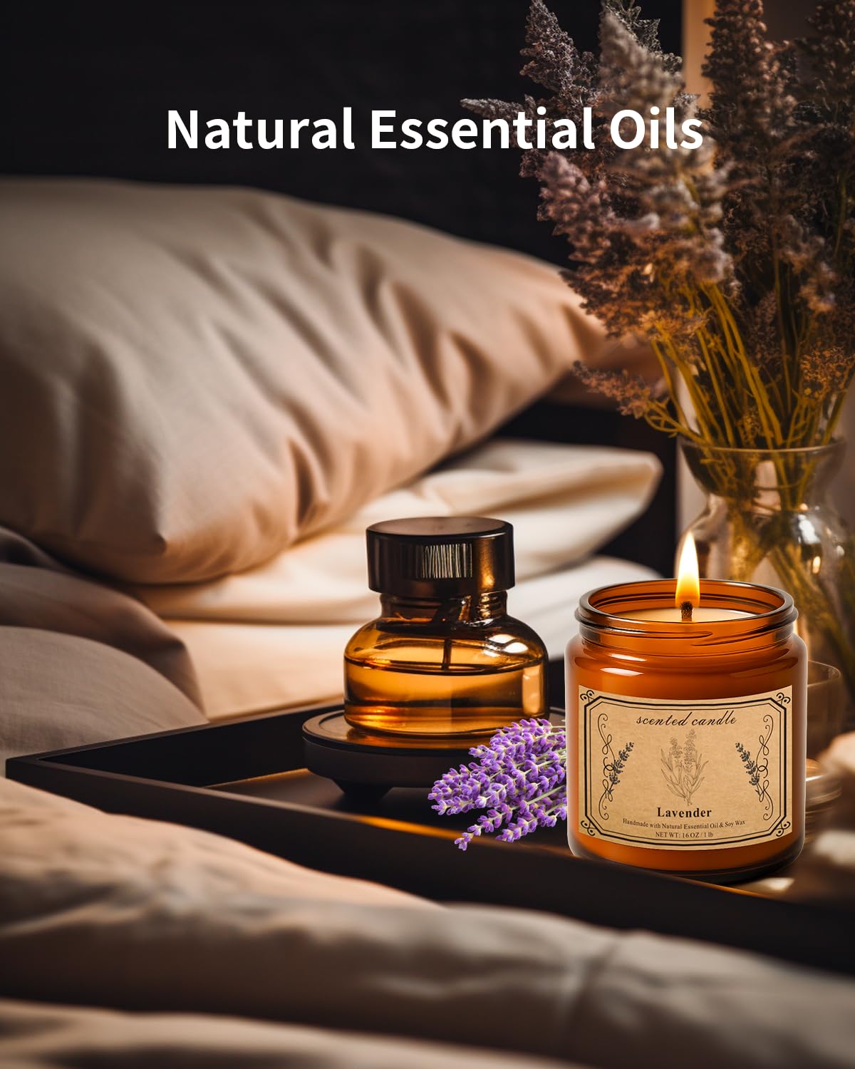 Candles for Home Scented, 16oz Large Soy Wax Lavender Scented Candle, 100 Hour Burn Time, Aromatherapy Candle, Ideal for Christmas, Anniversary, Birthday Gift