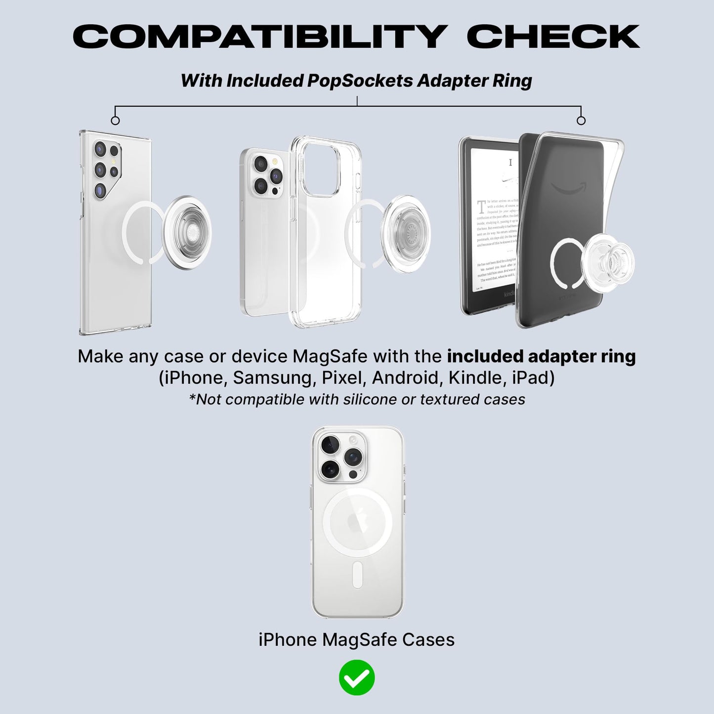 PopSockets Phone Grip for MagSafe with Kickstand, Magnetic Stand, Swappable Top, Secure Hold for iPhone MagSafe Cases, Phone & Tablet Grip - Clear