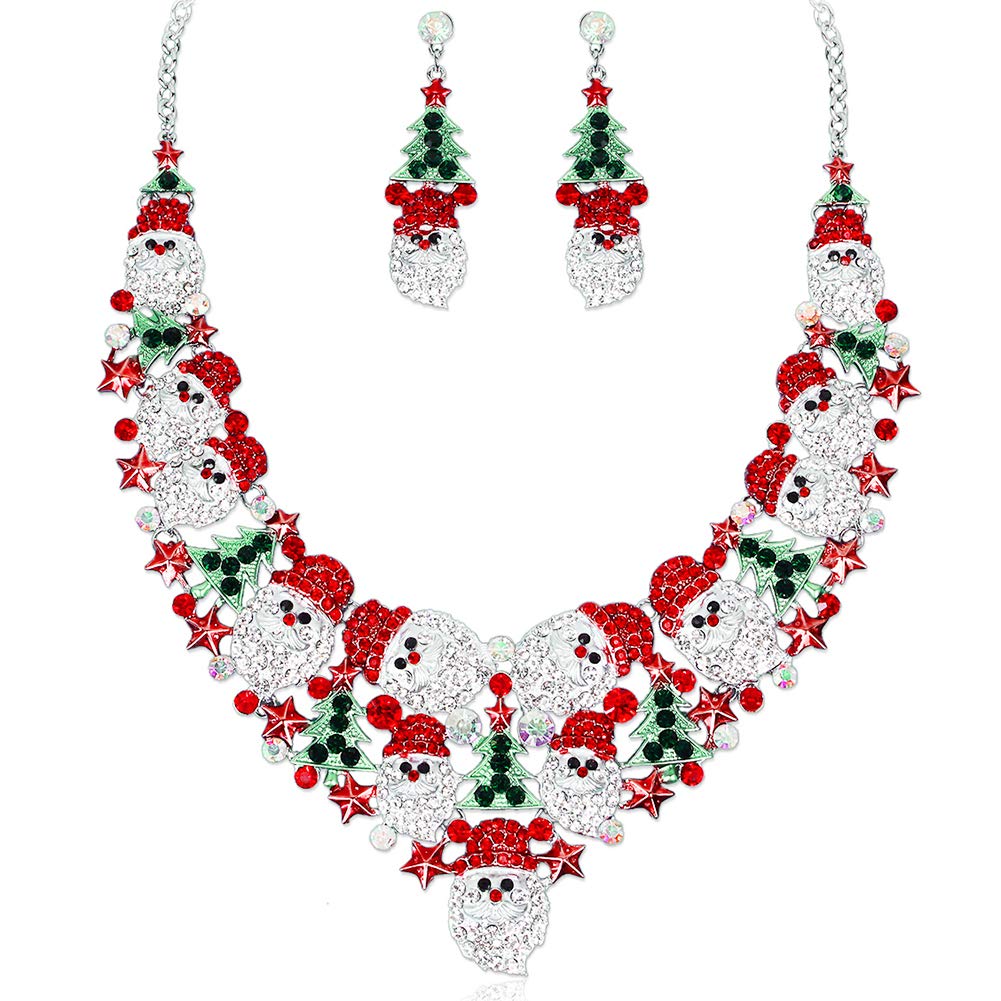 Luxury Statement Bib Necklace Earrings Santa Claus Christmas Tree Element Party Costume Jewelry Set Xmas Gift for Women