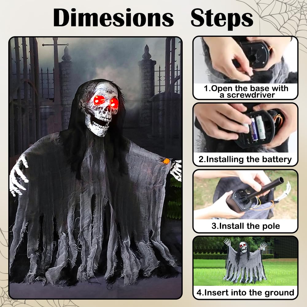 Screaming Halloween Decoration Animated Zombie Skeleton Ghosts with Motion Sensor Scary Sound and Flashing LED Eyes for Halloween Outdoor Indoor Yard Garden Decor(Black)