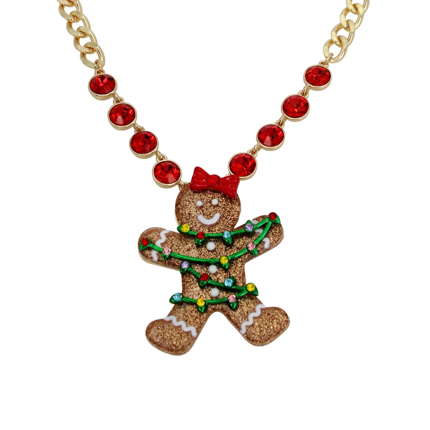 Betsey Johnson Womens Jingle Bell Bling Christmas Gingerbread Pendant Necklace