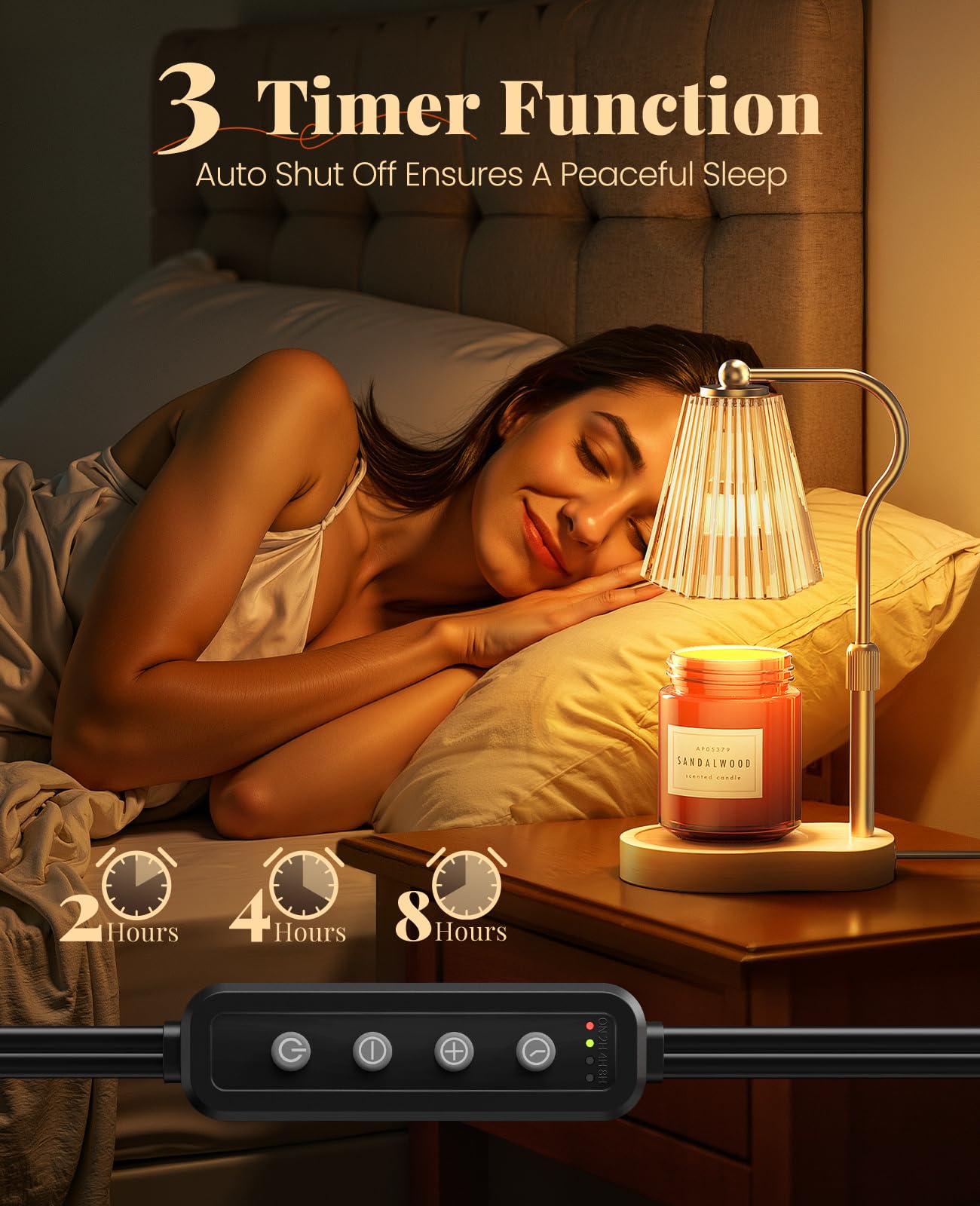 Candle Warmer Lamp, Wax Melt Warmer with 2 Bulbs for Scented Jar Candles, with Timer Dimmer Adjustable Height, Home Decor Gift for Girl Friend Mom Sister Women, No Flame No Smoke Warming Light, Amber