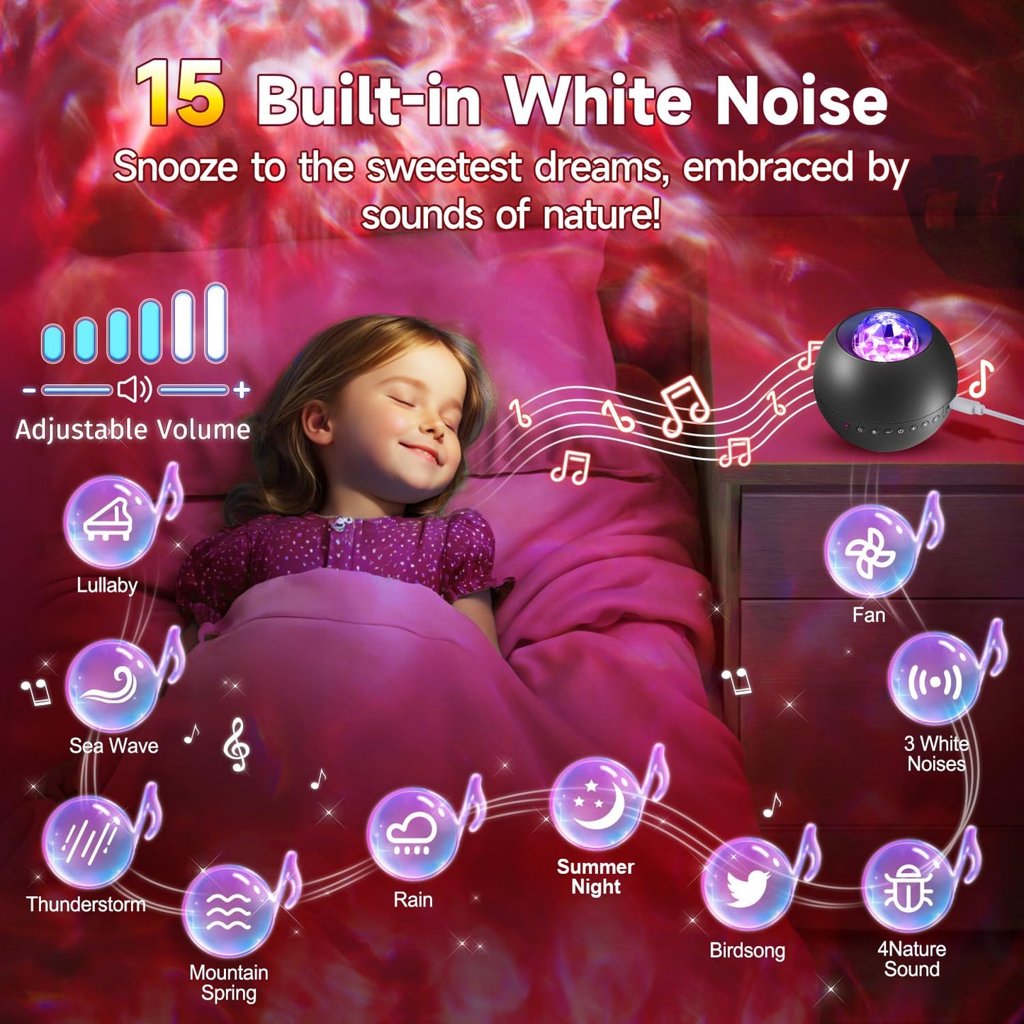 Galaxy Light Projector, 210 Light Effects Ceiling Projector,15 White Noise Galaxy Projector for Bedroom Adults,HiFi Bluetooth Galaxy Projector Lights for Bedroom,Remote&Timer Galaxy Lights for Bedroom