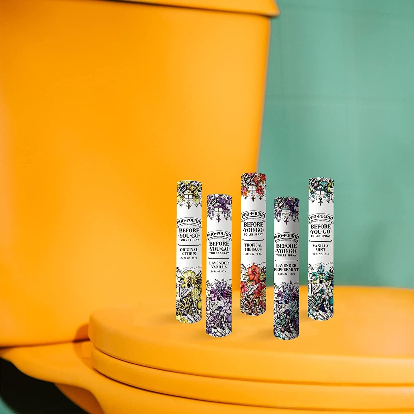 Poo-Pourri Before-You-Go Toilet Spray, In A Pinch Pack, Variety Travel Size 10 mL - Original Citrus, Lavender Vanilla, Tropical Hibiscus, Vanilla Mint and Lavender Peppermint