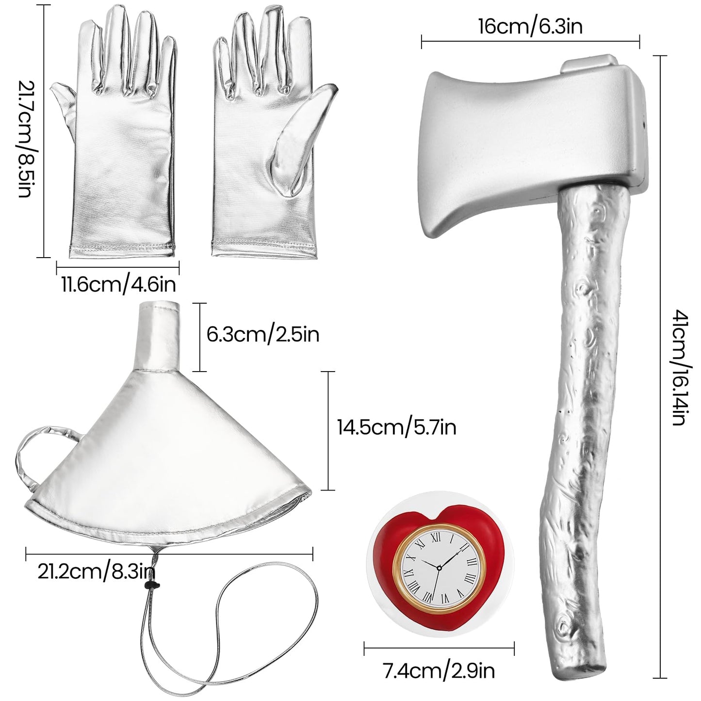 NEZLOP 5Pcs Tin costume Accessories Set Adjustable Silver Funnel Hat Halloween Party Dress up