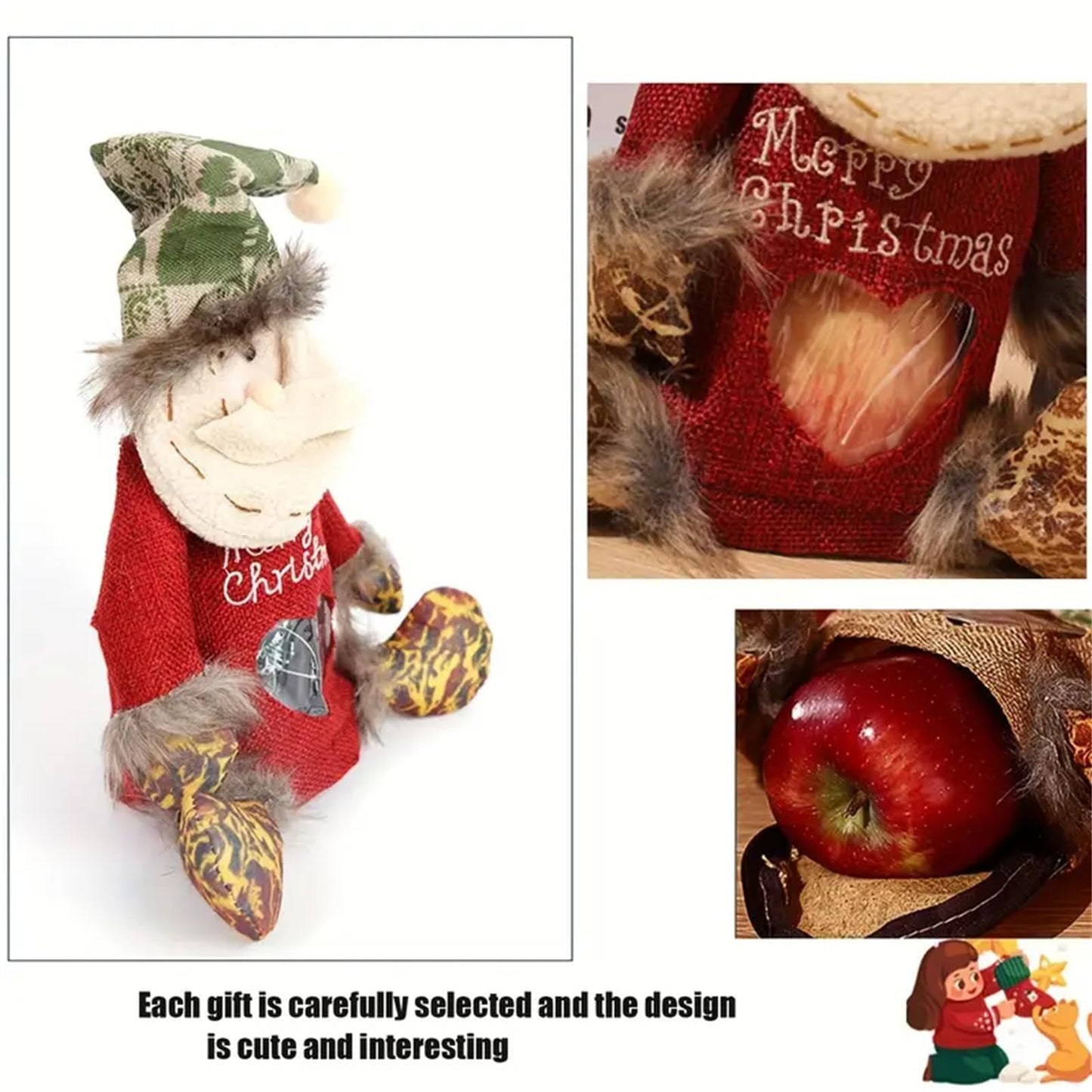 Christmas Gift Bags Zipper Design, Statisticsing/Placelocation Christmas Gift Bags Zipper Design, Christmass Gift Doll Bags, Reusable Fabric Bags with Drawstring for Candy, For Candy, Apples (6pcs)