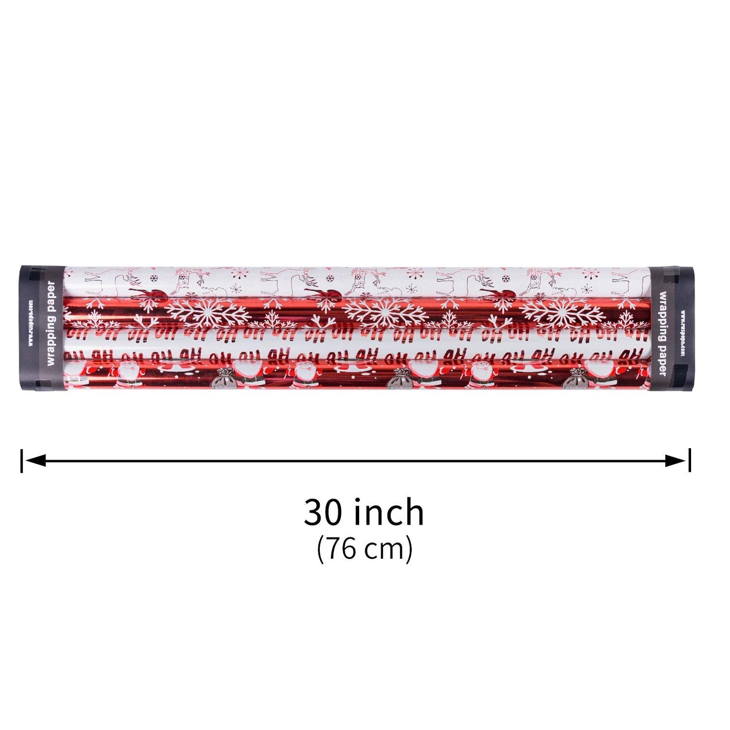 RUSPEPA Christmas Wrapping paper-Red and White Paper with a metallic foil shine-Christmas Elements Collection-4 Roll-30Inch X 10Feet Per Roll