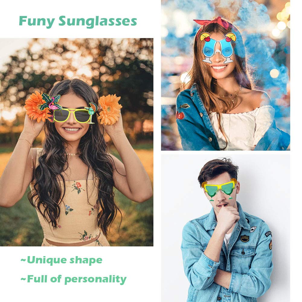 Creative Hawaiian Tropical Sunglasses - 8 Pack Luau Fancy Dress Party Supply, Beach Photo Booth Props