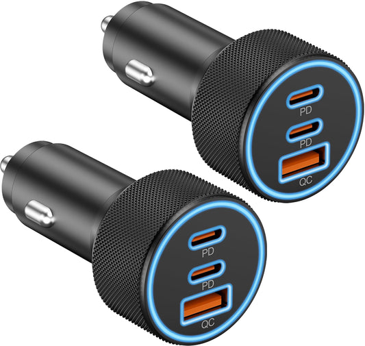 USB C Car Charger, 3-Port 67W Dual USBC & USB-A Car Phone Accessories Fast Power Adapter Cargador Carro PD/QC Cigarette Lighter for iPhone 16/15, iPad, Samsung Galaxy S25/S24, Pixel, Android, 2-Pack