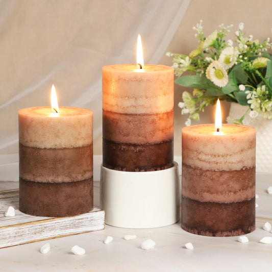Cafemoon Coffee Pillar Candles, Aromatherapy Scented Candles, 35+ Hours Burn Long Lasting, Set of 3 Tall 3x4 Inch Dripless Pillar Candle, for Wedding and Home Décor