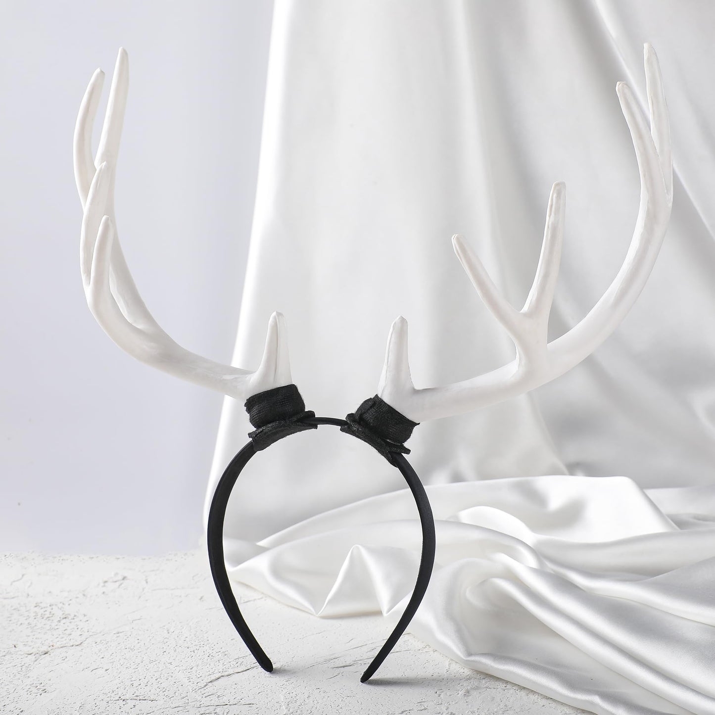 MOSTORY White Antler Horns Headband - Reindeer Headband Big Deer Horn Hairband for Halloween Renaissance Renfaire Accessory Cosplay Photo Shoot