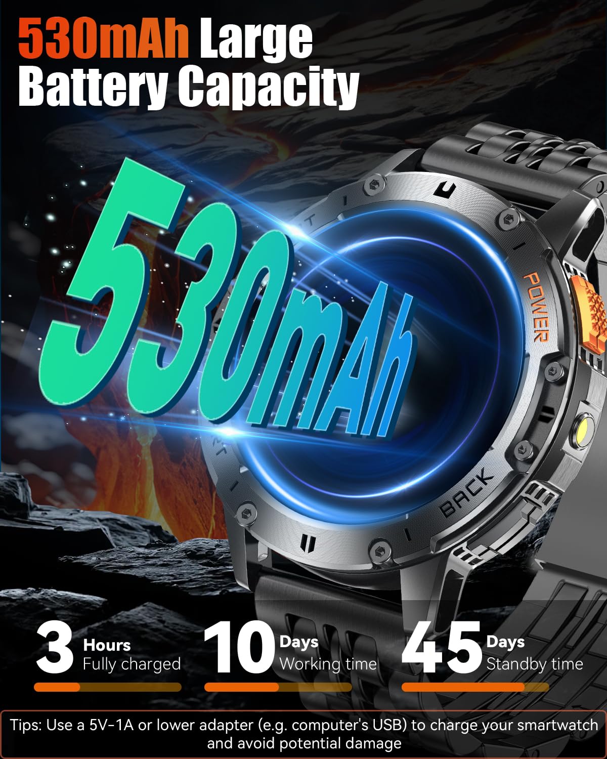 PODOEIL Military Smart Watches for Men with Bluetooth Call, 1.43" AMOLED Waterproof Smartwatch with Flashlight, 111 Sport Modes, 530mAh Heart Rate/SpO2/Sleep Monitor Fitness Tracker for Android iOS