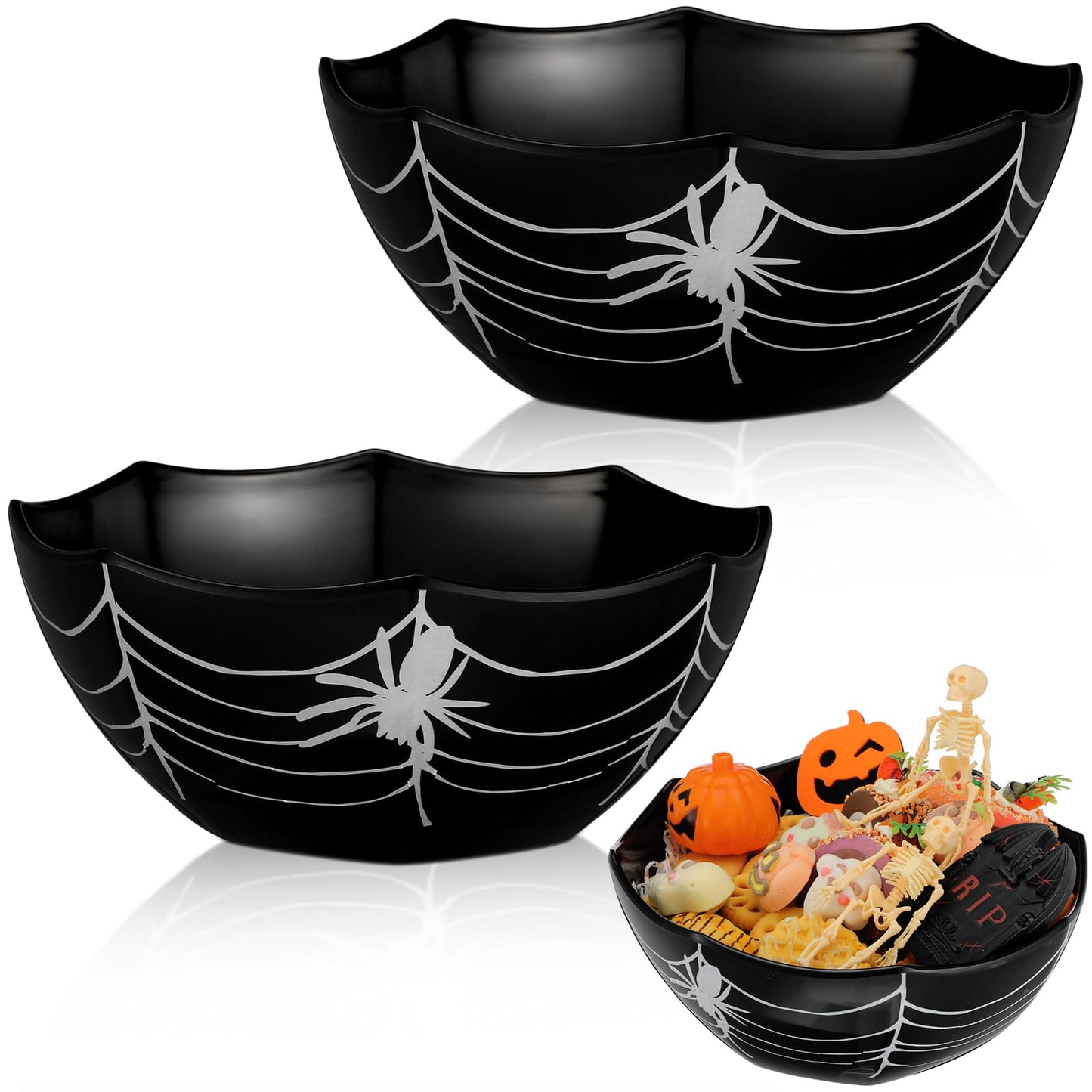 Shellwei 2 Pcs Halloween Candy Bowls Spider Web Serving Black Decorative Treat Bowl for Halloween Kitchenware Party Supplies