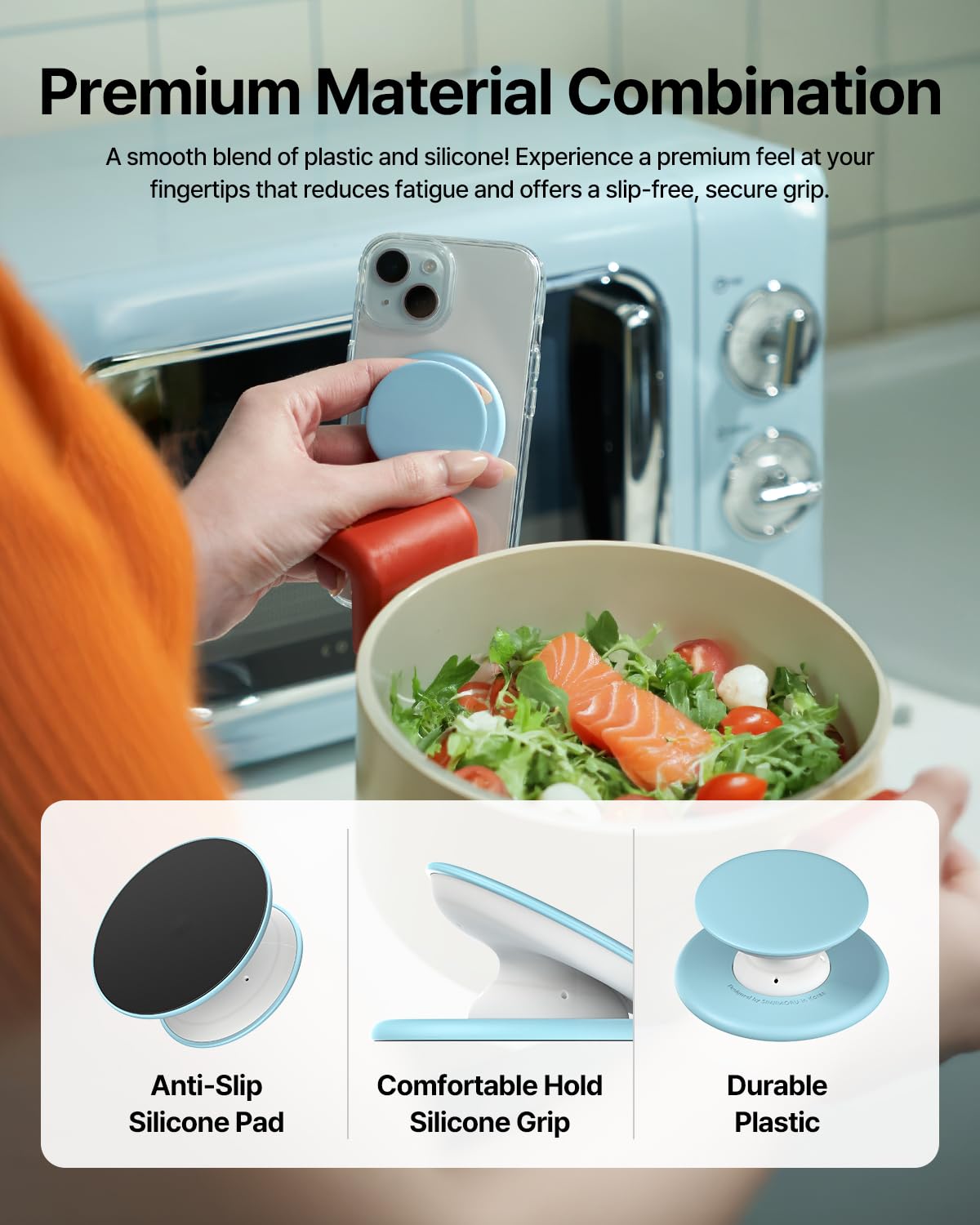 Sinjimoru for MagSafe Phone Grip, Soft Silicone Magnetic Finger Grip for iPhone 16/15/14/13/12, Comfortable One-Touch Holding, M-Tap Tok Black