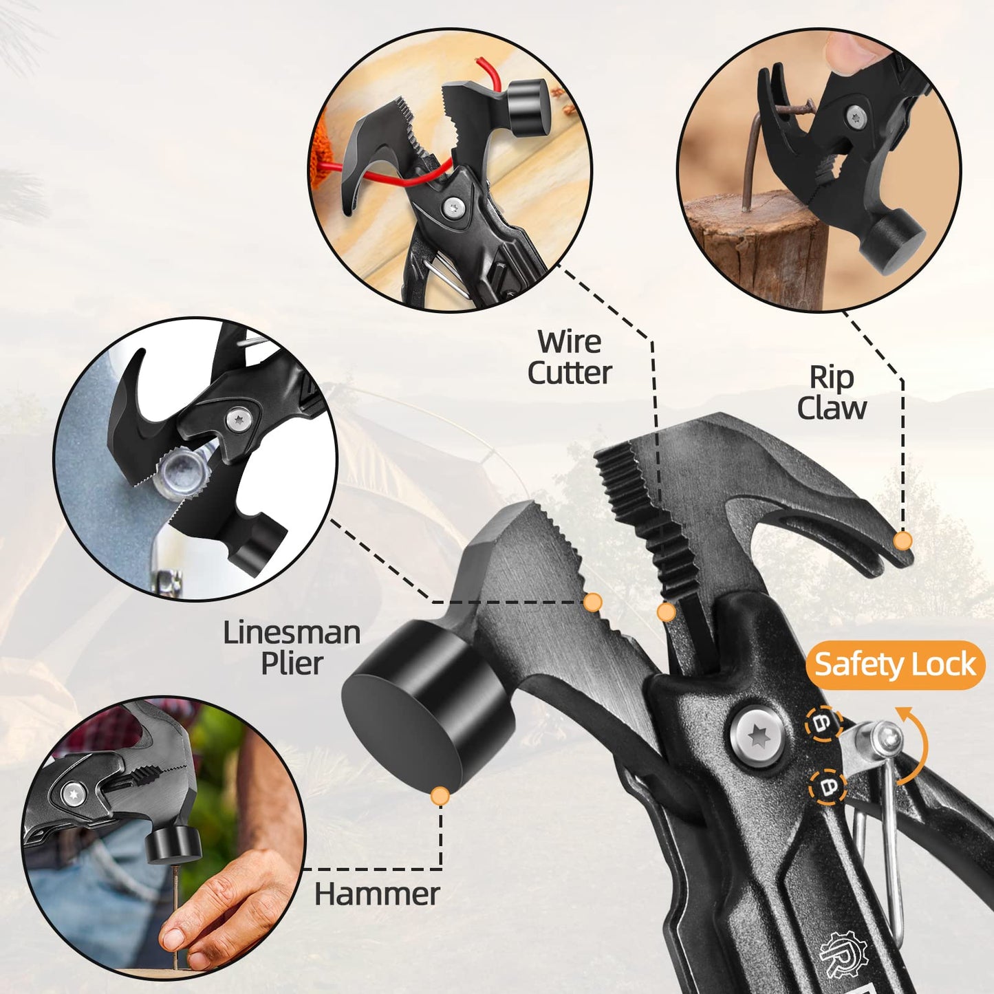 Stocking Stuffers for Men, Hammer Multitool 15 in 1 Christmas White Elephant Birthday Gifts for Men Dad Husband Boyfriend Camping Accessories Survival Gear 01