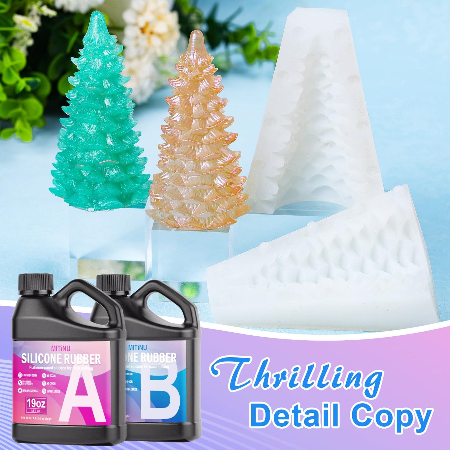 MITINU Silicone Mold Making Kit, 38.8oz 15A Elastic Liquid Silica Gel for Casting Resin molds and Candle & Soap Mold,Fast Cure Translucent Platinum Silicone Rubber