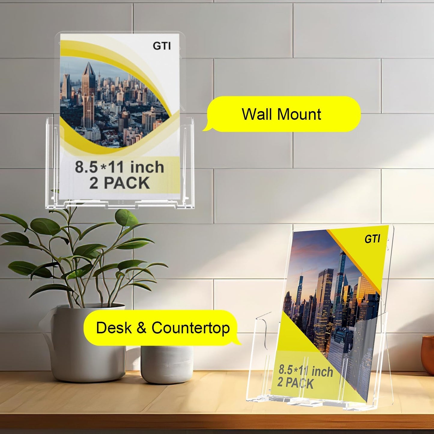 GTI Acrylic Brochure Holder 8.5 x 11 inch, 2 Packs Brochure Display Stand for 4’’ Trifold Pages, Clear Flyer Display Holder for Magazine, Pamphlet, Booklets, Menu,Journals