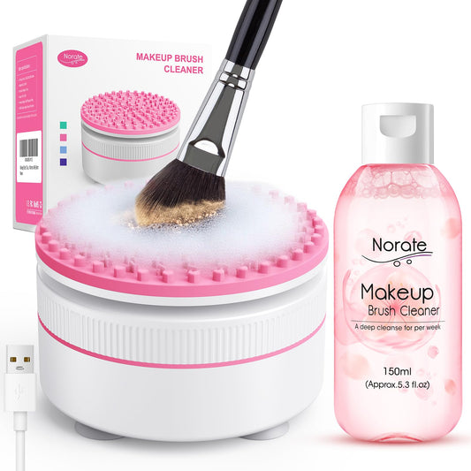 Norate Makeup Brush Cleaner, Electric Makeup Brush Cleaner Machine + Solution, Removes Residue from Makeup Brushes with Deep-Clean Cruelty-Free Shampoo, Stocking Stuffers for Women, Moms,Teen Girls
