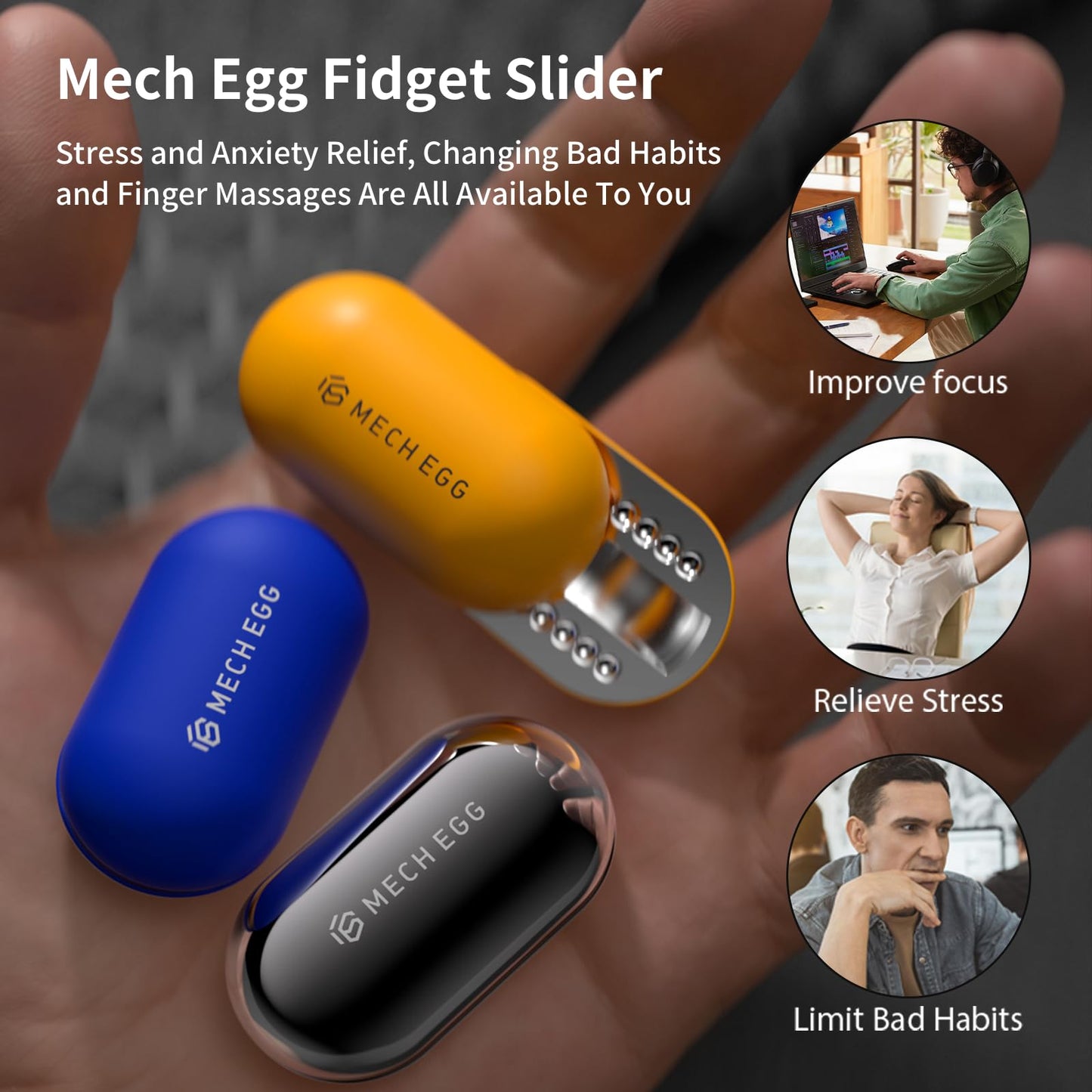 Mech Egg Fidget Slider Metal Fidget Toys EDC Clicky Slider Fidget Egg Sensory for Office Executive Desk Adults Relieve Stress ADHD/Autism (Silver)