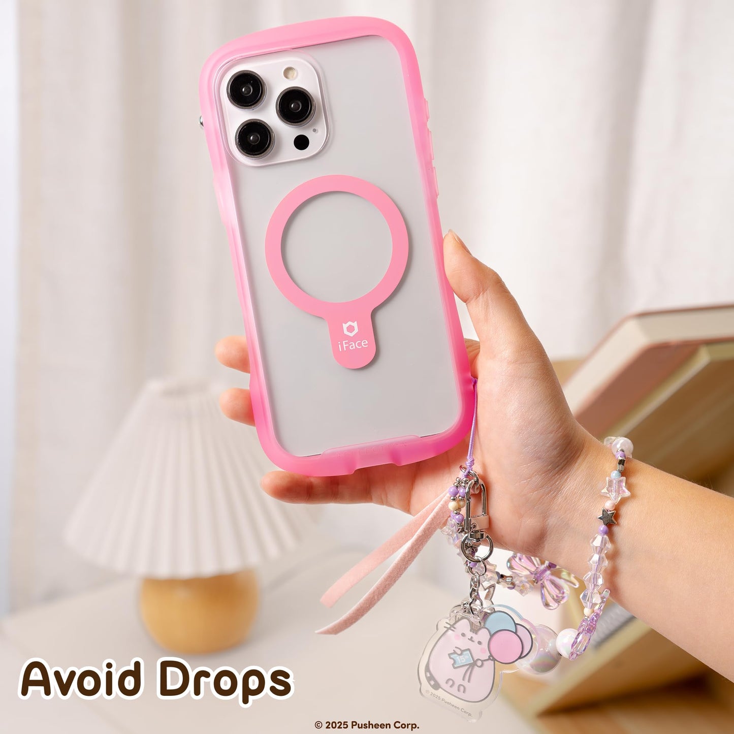iFace Pusheen the Cat Beaded Wristlet Universal Charm Strap [15th Anniversary Special Limited Edition] - Cute Wrist Straps for Cell Phone Camera Keys AirPods