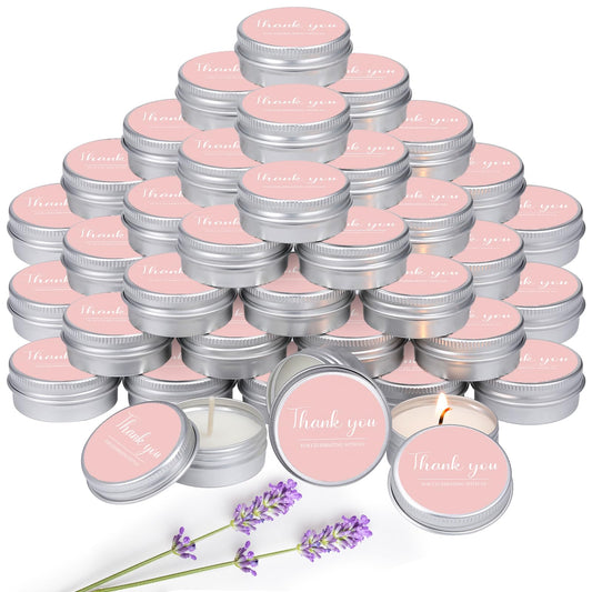 MTLEE 50 Pcs Thank You Candles Gift Wedding Favors Baby Shower for Guests 1 oz Lavender Scented Soy Wax Candle Aromatherapy Candle Favors for Bridal Baby Shower(Pink,Thank You)