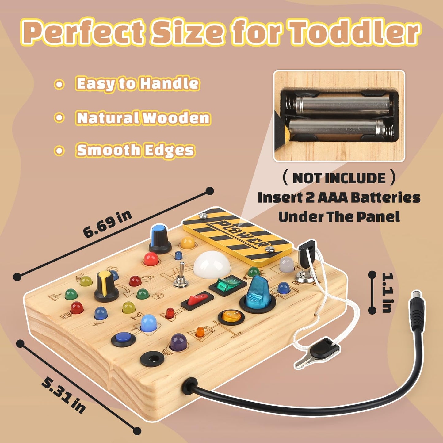 Joyreal Montessori Busy Board Wooden Sensory Toys for Toddler with LED Light Up Switch, Baby Fidget Board Travel Toys for 18+ Months, 1 2 3 Year Old Boys Girls Toddler Toy Gifts (Classic)