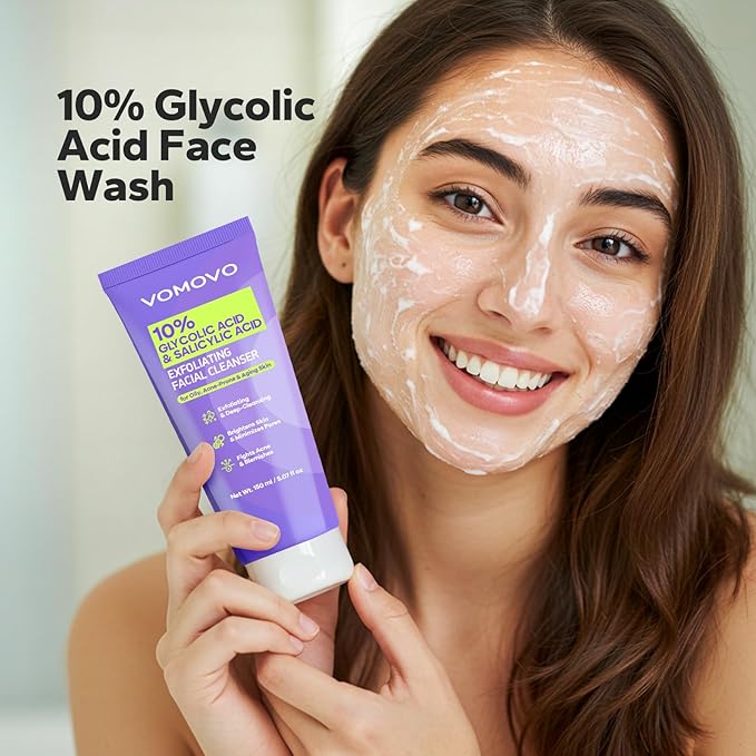 Glycolic Acid Face Wash (5.1 Fl Oz), Exfoliating Face Wash and Scrub, Facial Cleanser with 10% Glycolic Acid, AHA & Salicylic, Facial Washes for Smoother Skin, Suitable for All Skin Types